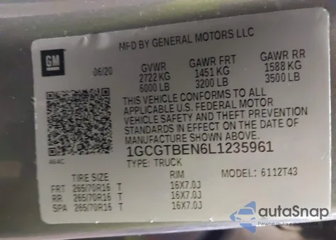 2020 Chevrolet Colorado 4Wd Long Box Wt from USA, damaged, VIN 1GCGTBEN6L1235961